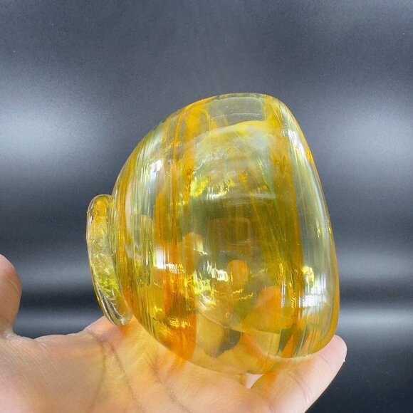 Hand Blown Bowl Dish Hand Made With Orange Yellow Swirls Crafted Glass Bowl Dish - Picture 8 of 16